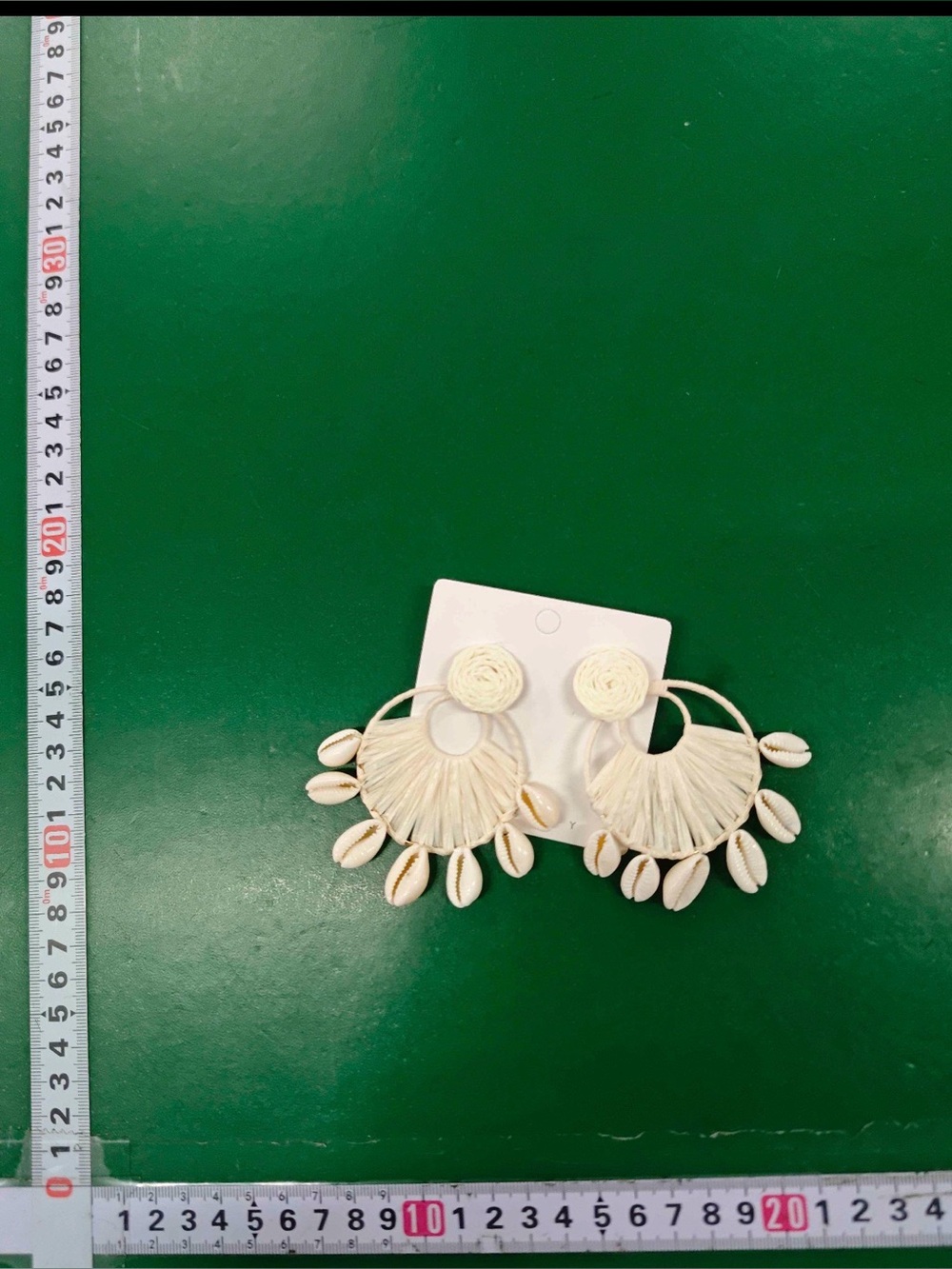 A Classy Chic Boutique Cream Raffia Hoop Earrings with Cowrie Shells - Picture 3 of 3